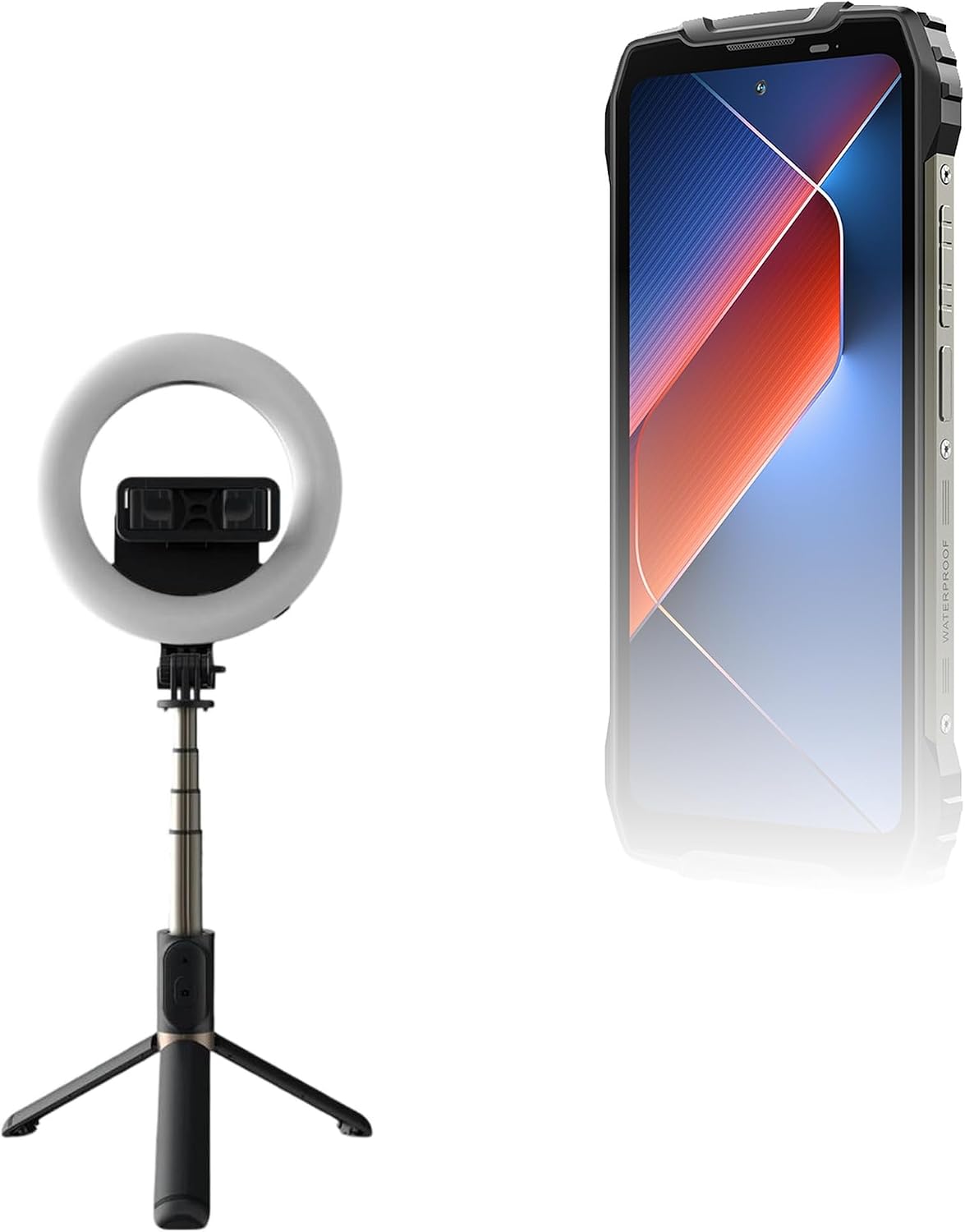 BoxWave Stand and Mount Compatible with Blackview BL7000 - RingLight SelfiePod, Selfie Stick Extendable Arm with Ring Light - Jet Black