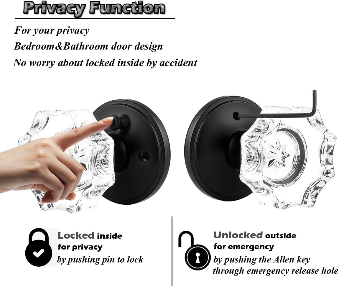 Bеѕt Prоmо Pack of 3 GOBEKOR Privacy Locking Sets Crystal Interior Door Knobs for Bedroom and Bathroom,Door Lock with Victorian Rosette in Matte Black