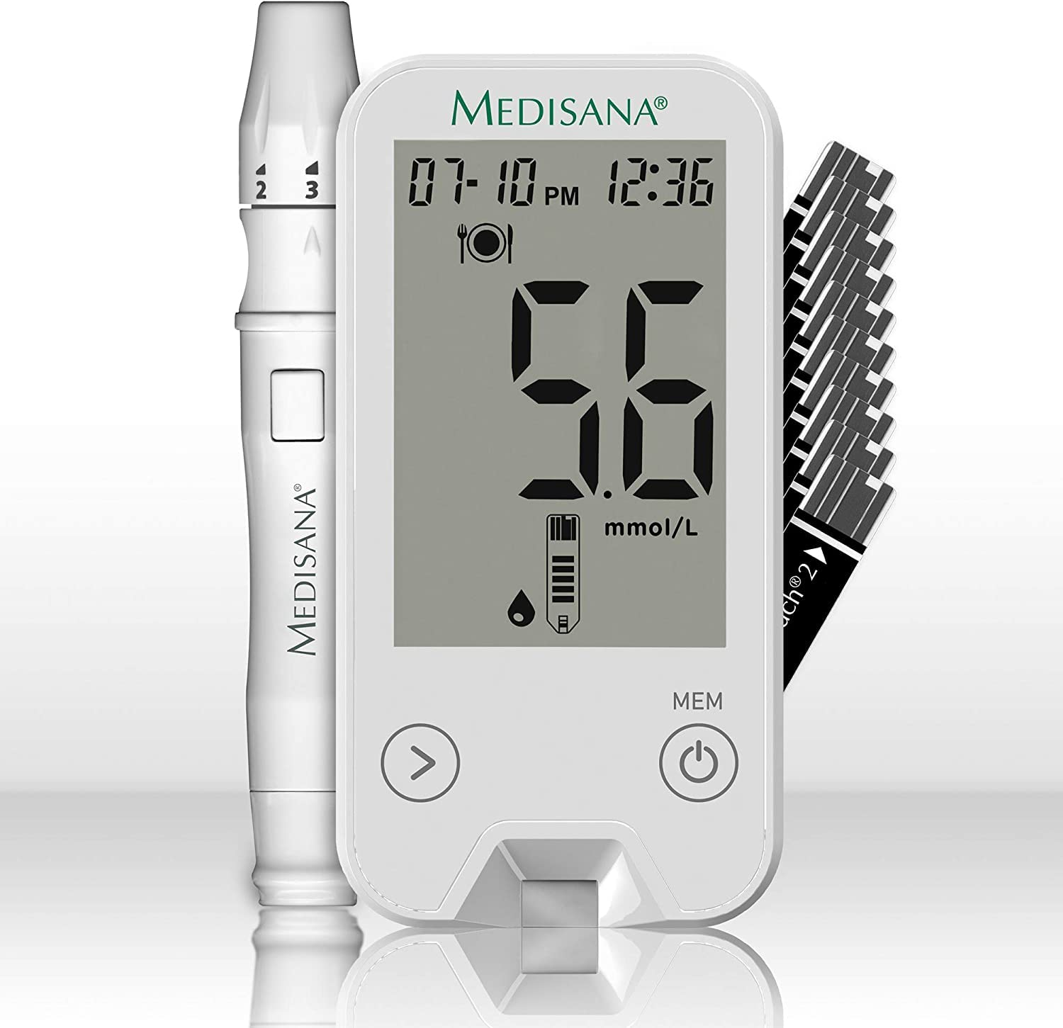 medisana MediTouch 2 glukometr mmol/L 79034, zestaw startowy w zestawie, system monitorowania glukozy we krwi dla diabetyków, pomiar poziomu glukozy we krwi u diabetyków
