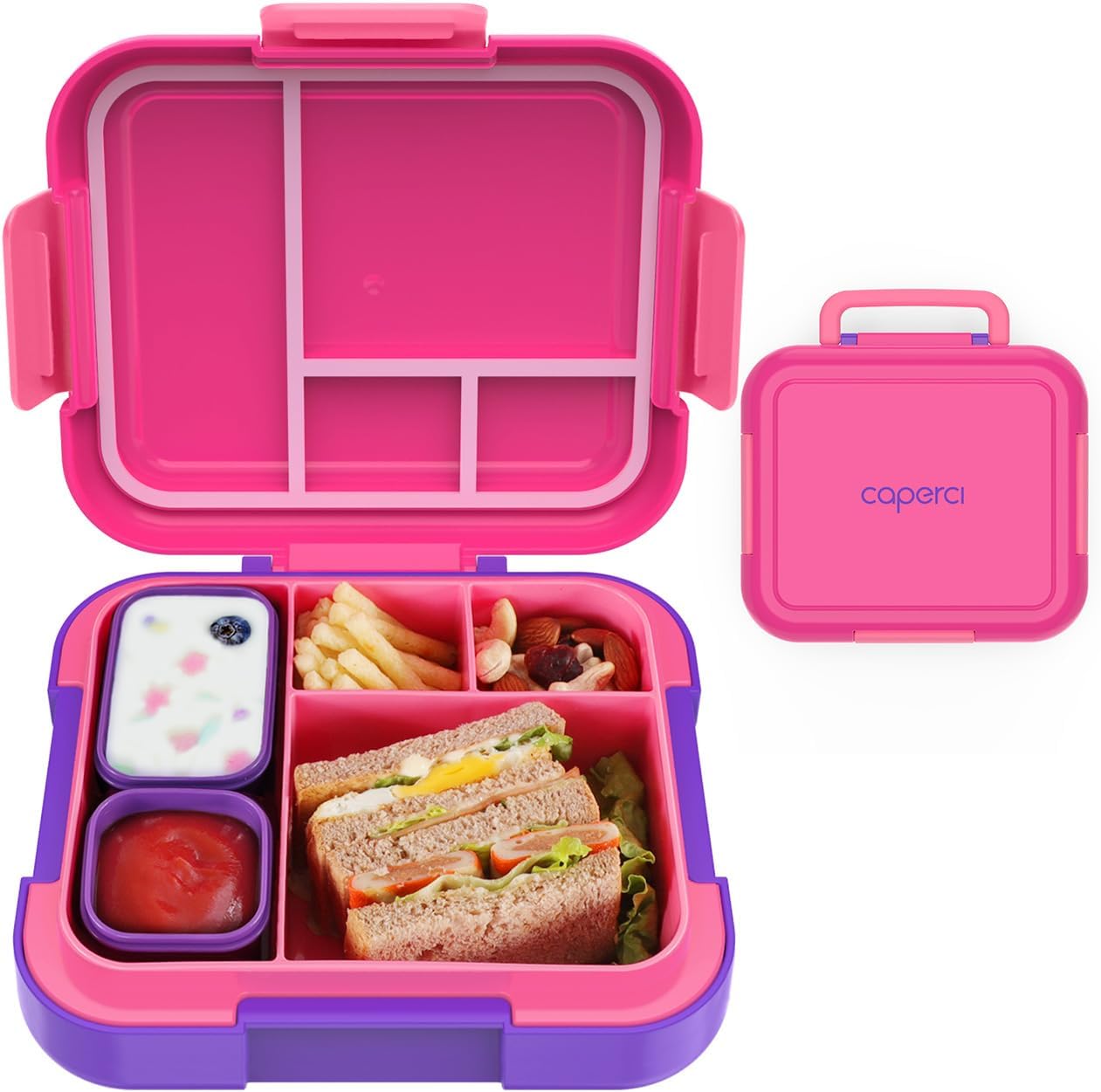 Caperci Bento Lunch Box for Kids, 4.8 Cups 4 Compartment Lunch Containers