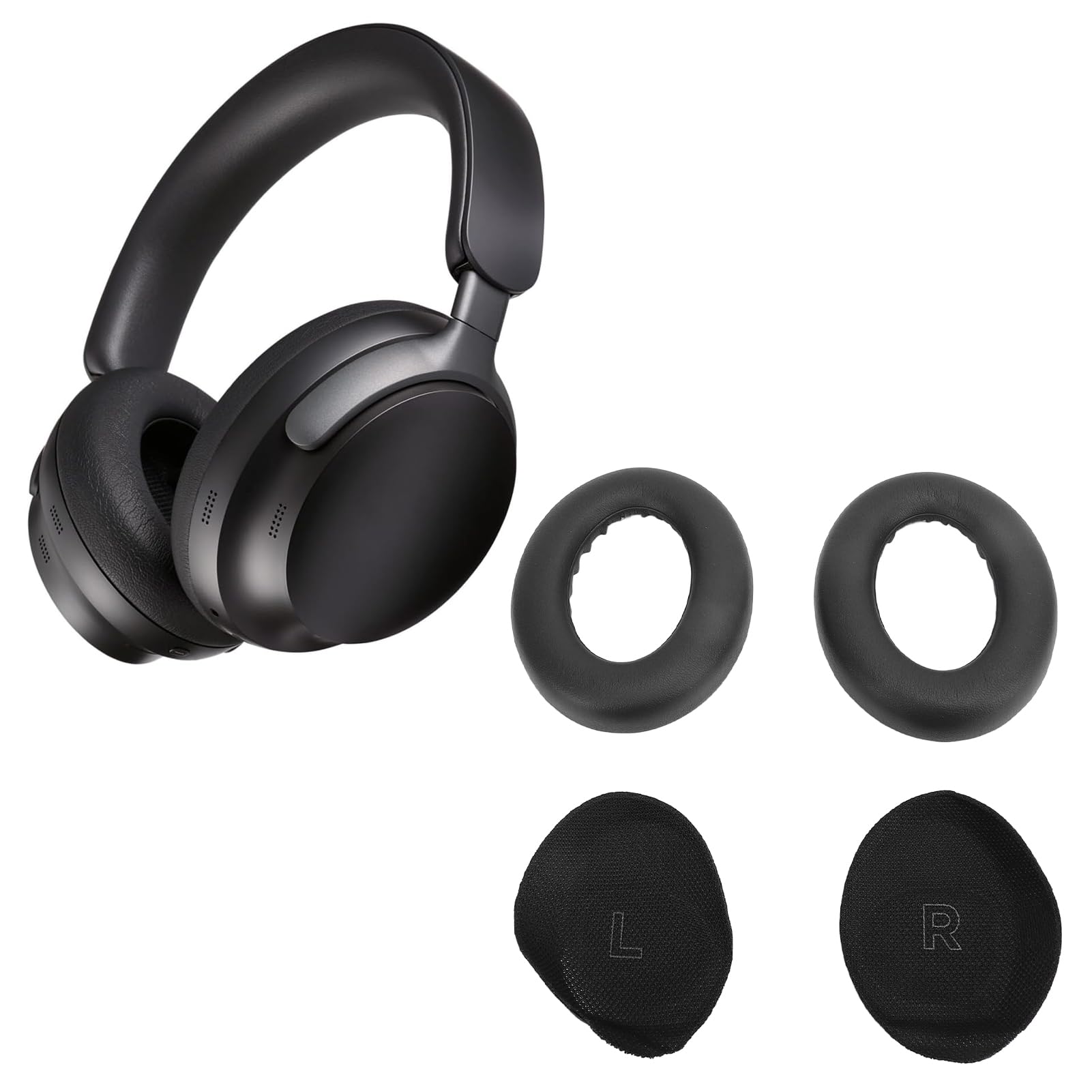 Almohadillas de Repuesto con Cuero Proteico Suave y Cojines de Espuma Viscoelástica de Alta Densidad para Auriculares Inalámbricos QC Ultra, Paquete de 2