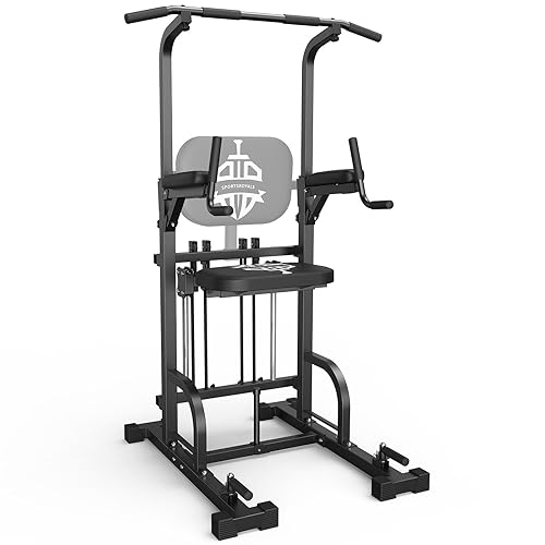 Sportsroyals Power Tower Pull Up Bar Station, 450LBS Stable Pull Up Dip Station for Home Gym Strength Training Equipment - Multi