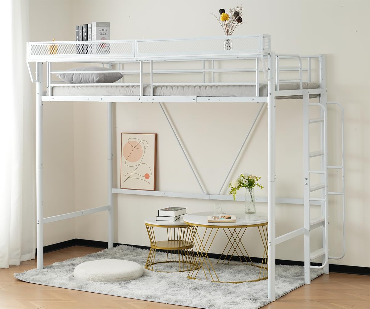 ホワイト パイプロフトベッド 収納棚付き Amazon｜Kennkari ロフトベッド 棚付き パイプベッド 収納付き