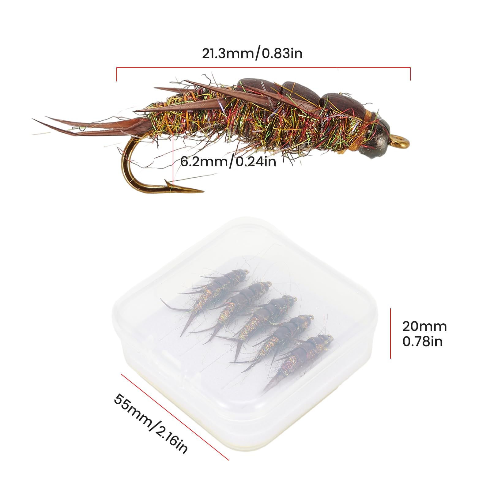5 pezzi di Ami da Pesca a Mosca, Esca da Mosca Ninfa per Stonefly, per Trota, Spigola e Temolo