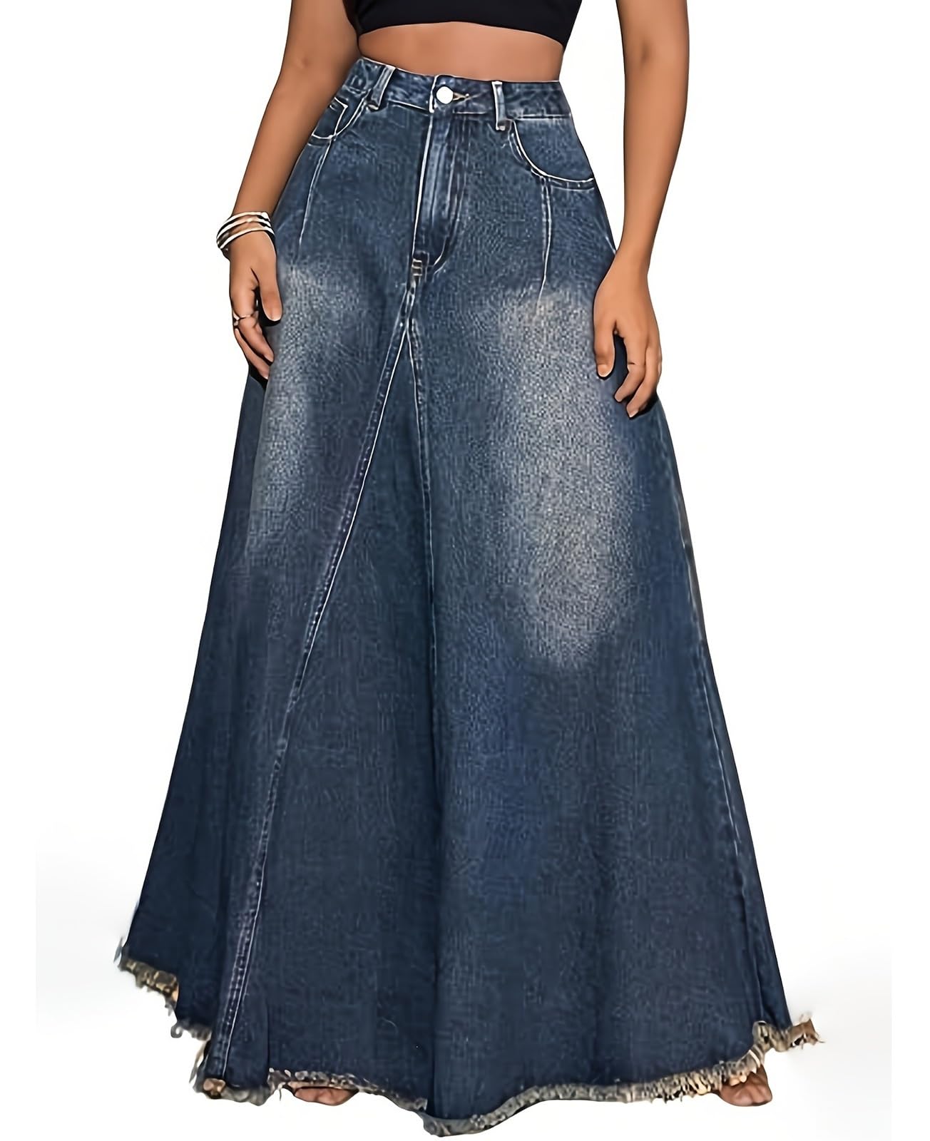 Gonne in Denim di Lunghezza Vintage da Donna, gonne Lunghe in Jeans Maxi Linea A