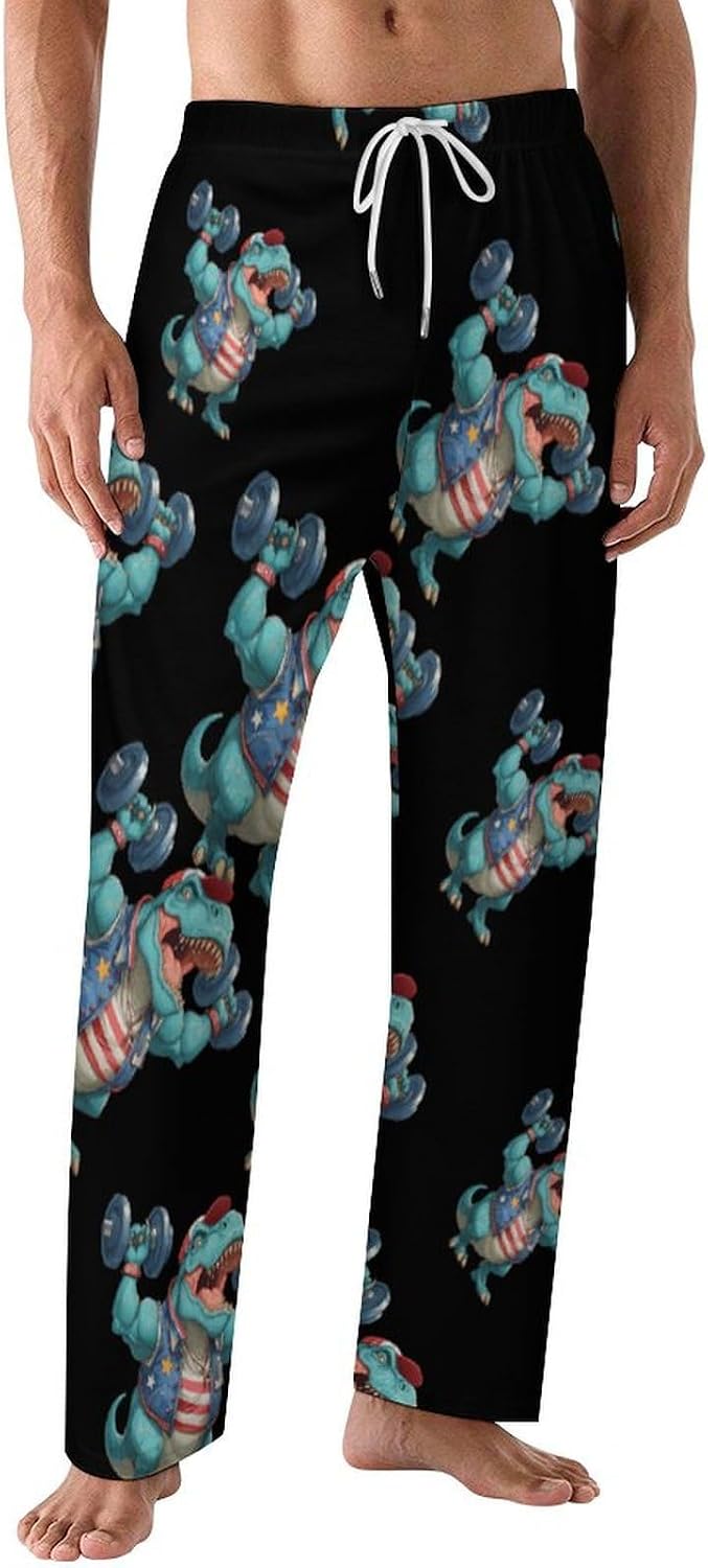 Funny Weight Lifter Barbell Dinosaur Lounge Pajama Pants for Men Print Loungewear Bottoms Sleepwear Pj Sleep Pant 5X-Large