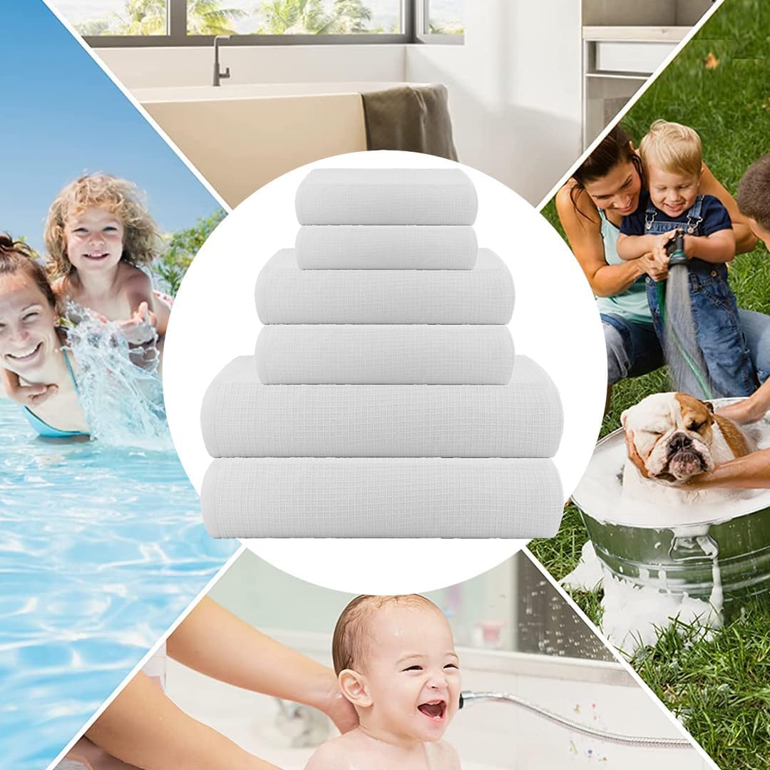Casa Copenhagen Juego de 6 Toallas de baño, 600 g/m², Blanco | Waffle 100% algodón egipcio puro para baño, cocina y ducha: 2 toallas baño, 2 de mano, 2 paños (set regalo mujer y hombre)