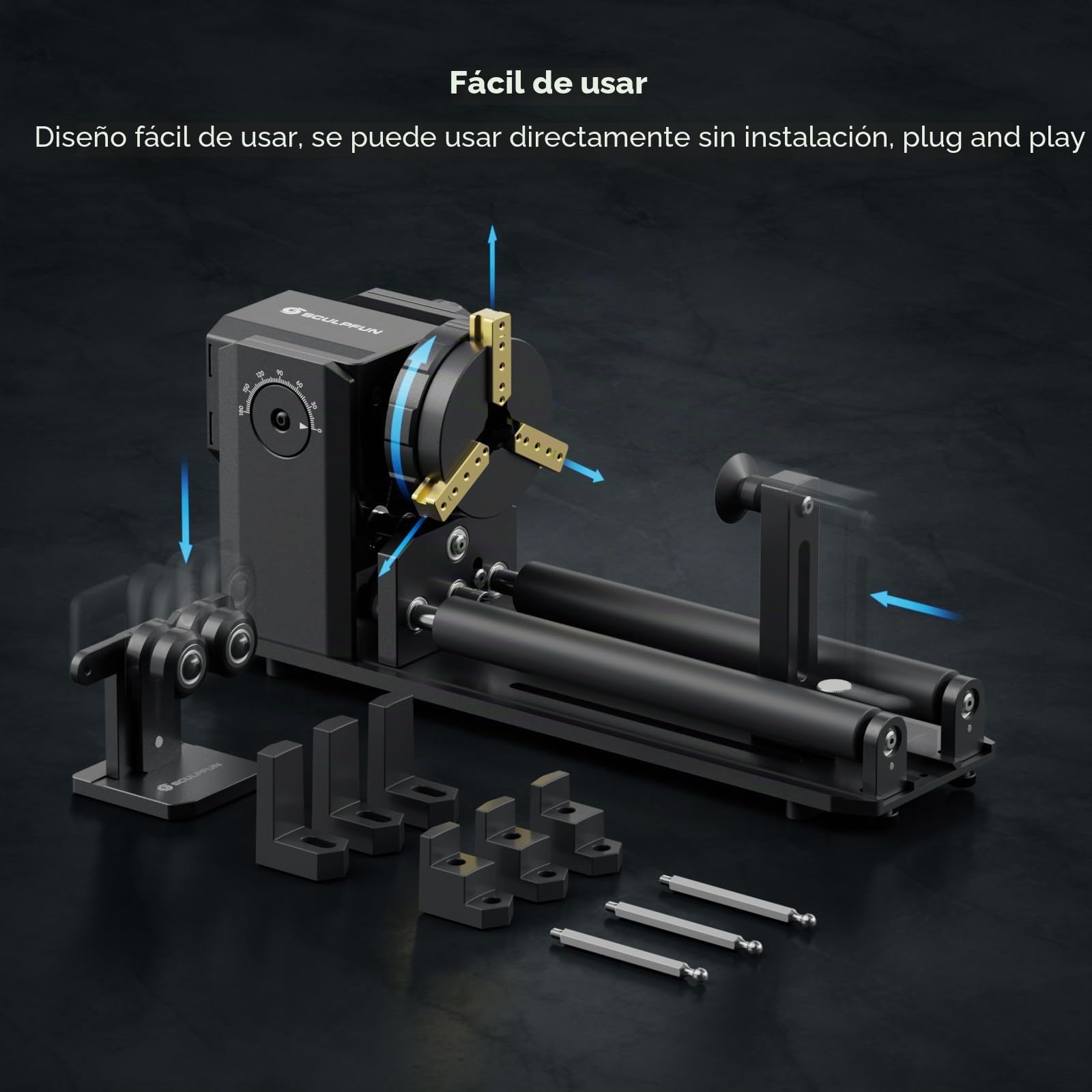 SCULPFUN RA Pro Max - Rodillo giratorio 4 en 1, portabrocas giratorio para grabador láser S9, S30 Ultra y A9, módulo de grabado multifunción eje Y