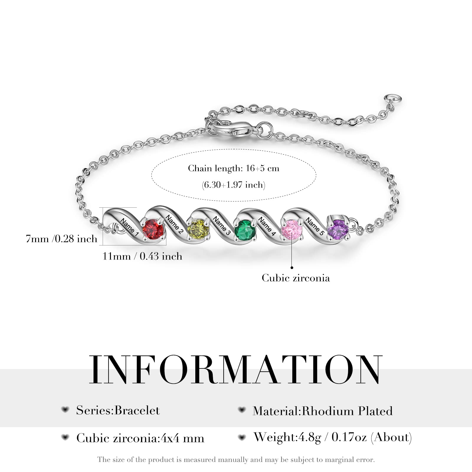 kaululu Bracciale Donna Personalizzato Ciondolo Infinito Coppia Cuore Foto Bracciale Catena Regolabile Simulato Birthstone Inciso Nome Bracciali per Madre Figlia BFF Regali commemorativi (Oro Rosa 2)