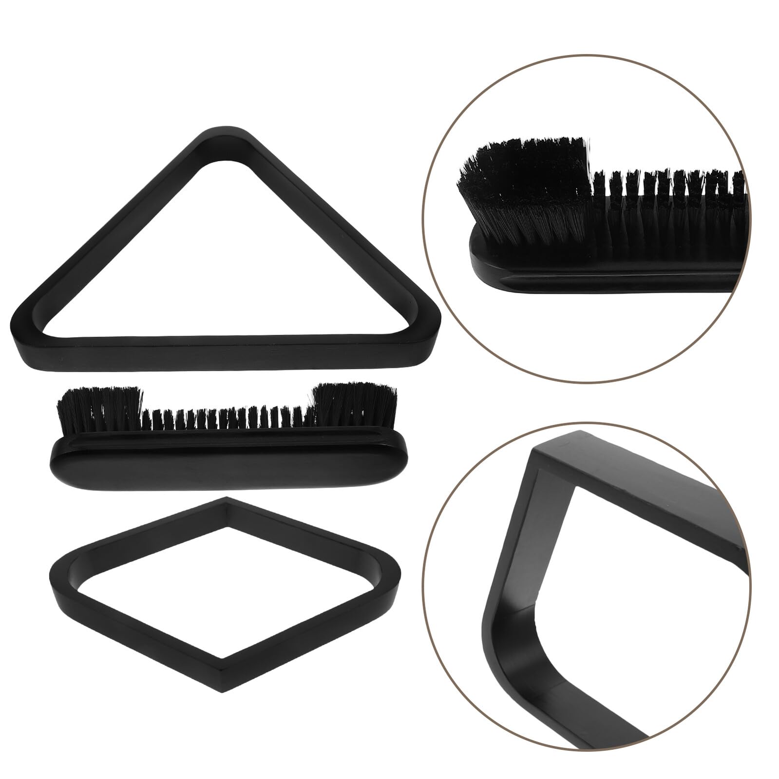 YARNOW Support Triangulaire Porte-Boules de Billard en Bois Massif 3 Pièces Brosse 9 Pouces pour Table de Billard, Kit Entretien Tapis, Accessoire Salle de Jeux et Loisirs à Domicile