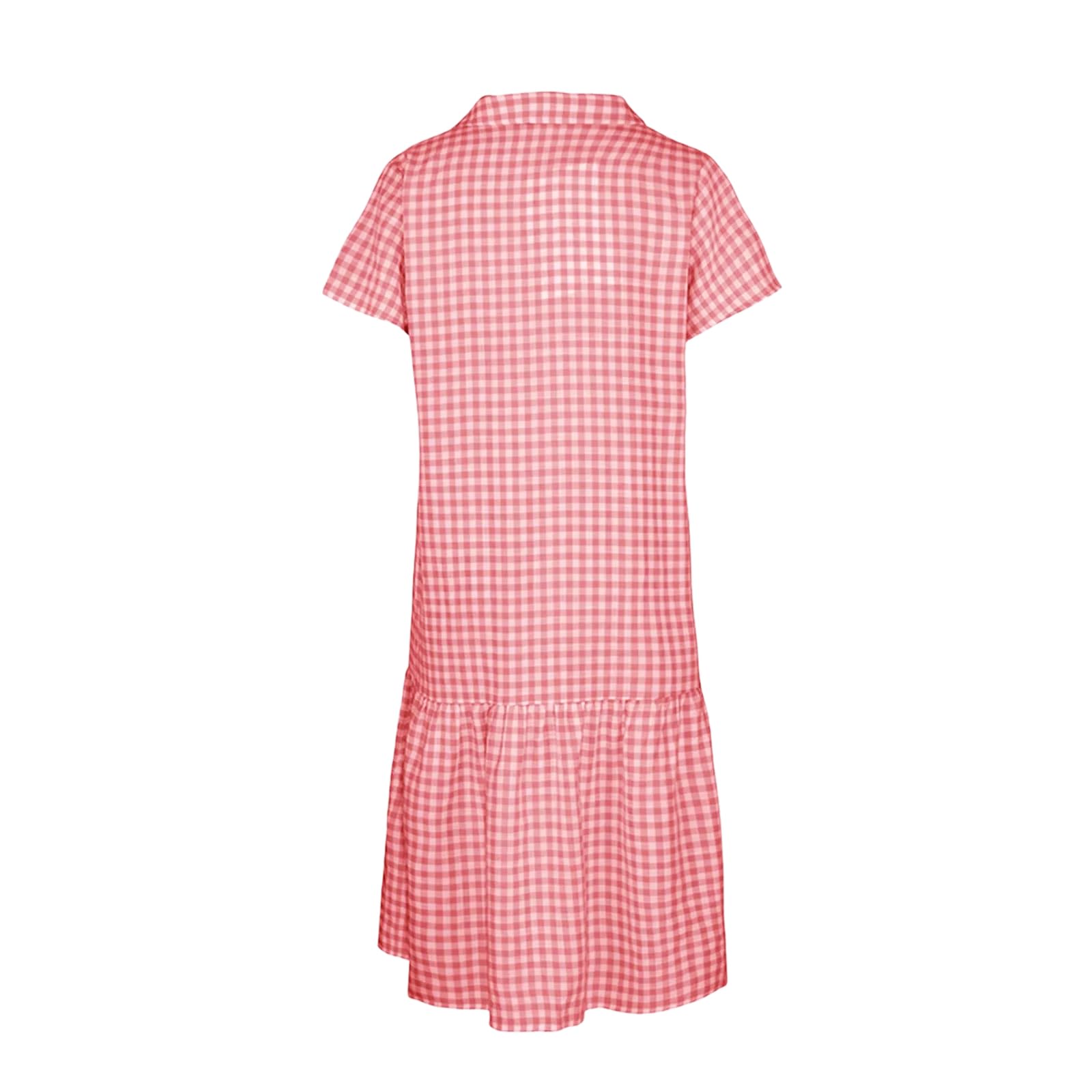 Vestido Camisero Midi A-Line Mujer Manga Corta Estampado Vichy