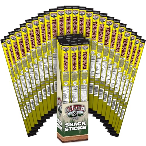 Image of Old Trapper Teriyaki Snack Sticks, 1.2-Ounce Individually Wrapped Packages, Natural Wood Smoked Meat Snacks, 11 Grams of Protein per Serving (Pack of 24)
