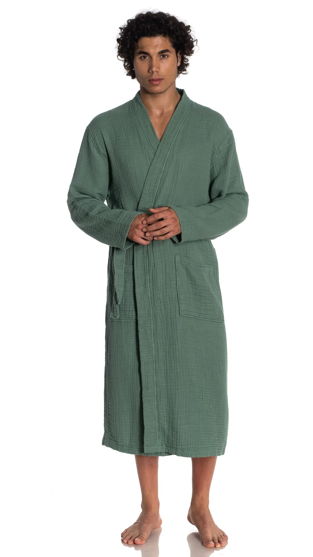 ORMES Muslin Unisex Bathrobe Women & Men, 100% Cotton Kimono Lightweight Robe | Long Robes Soft, Absorbent, Spa robes