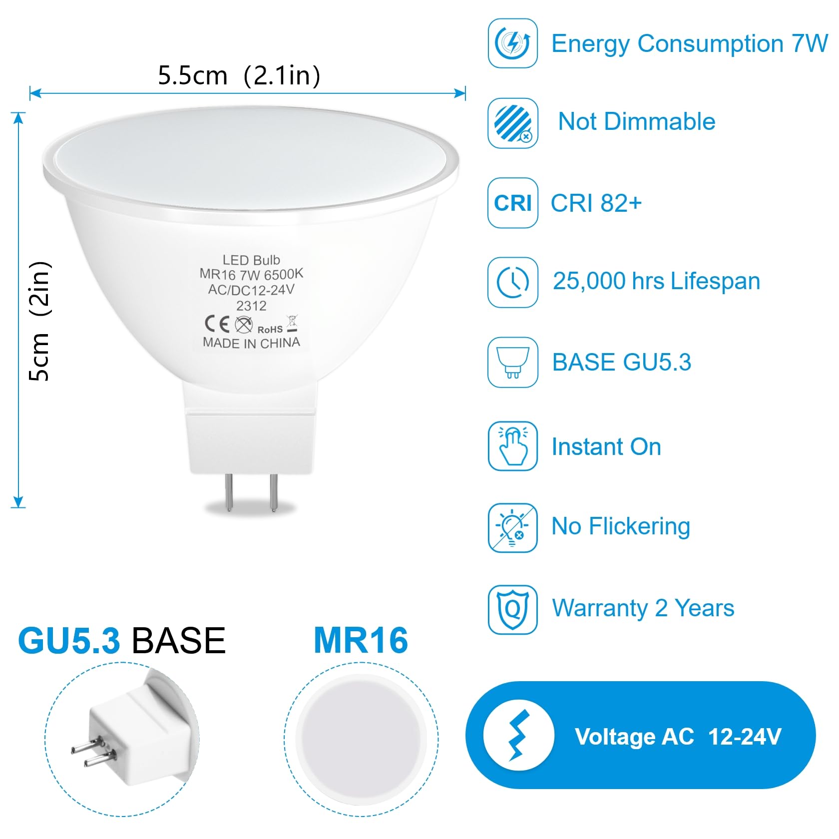 Amazon.com: ORALUCE MR16 LED Bulbs 7W, AC/DC 12-24V Low