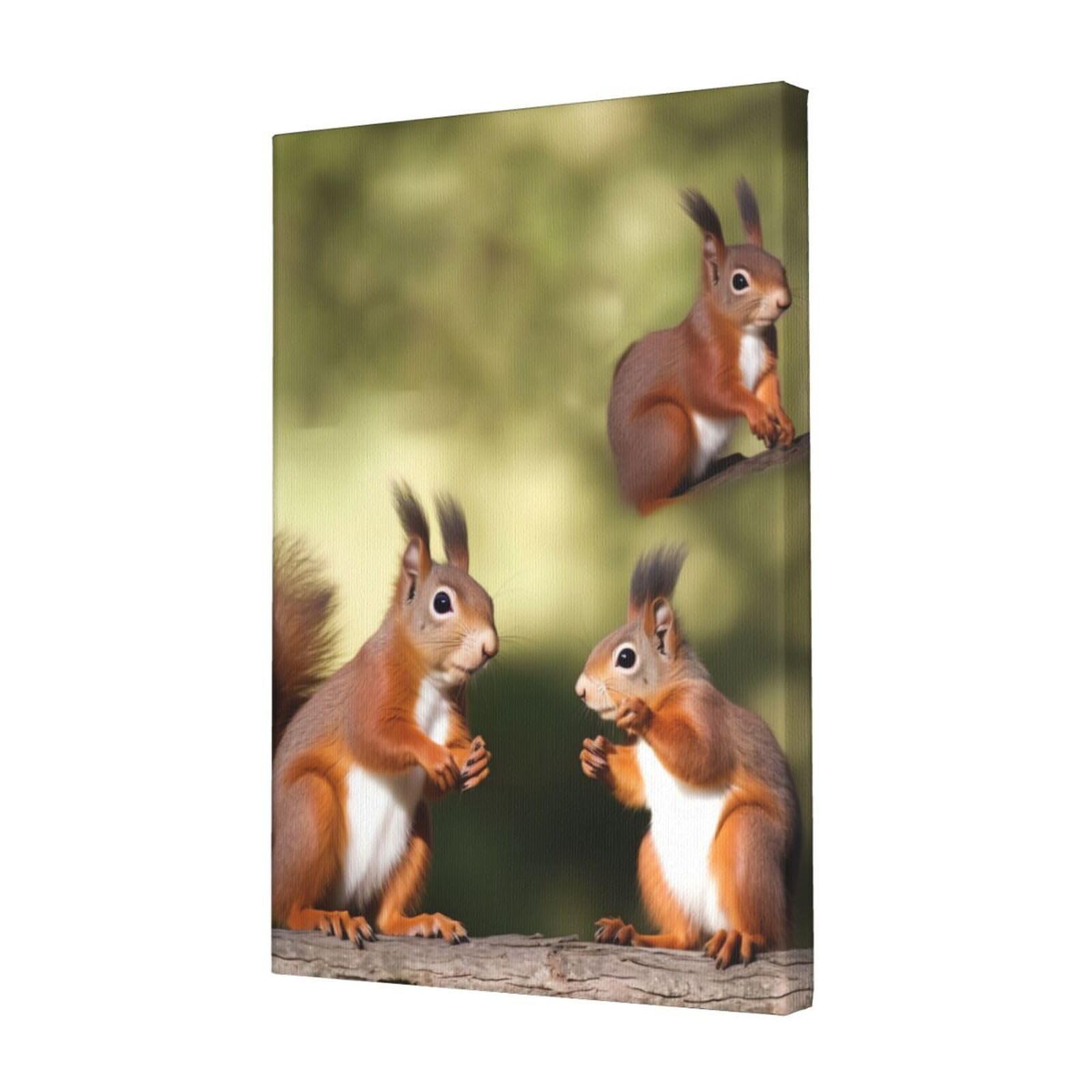 KLOPH Cute Squirrels Canvas Wall Art for Living Room 12"x18" Modern Artwork Painting for Bathroom Hanging Canvas Prints Aesthetic Wallart for Bedroom Kitchen Office Wall Decor
