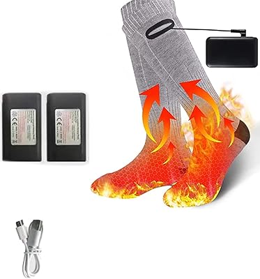 Electric Heated Socks for Whole Sole and Instep 4000mAh Battery Rechargeable Heating Socks Foot Warmers Heating Socks with 3 Heating Levels for Hunting Camping Skiing Winter Sports Outdoors (Grey)