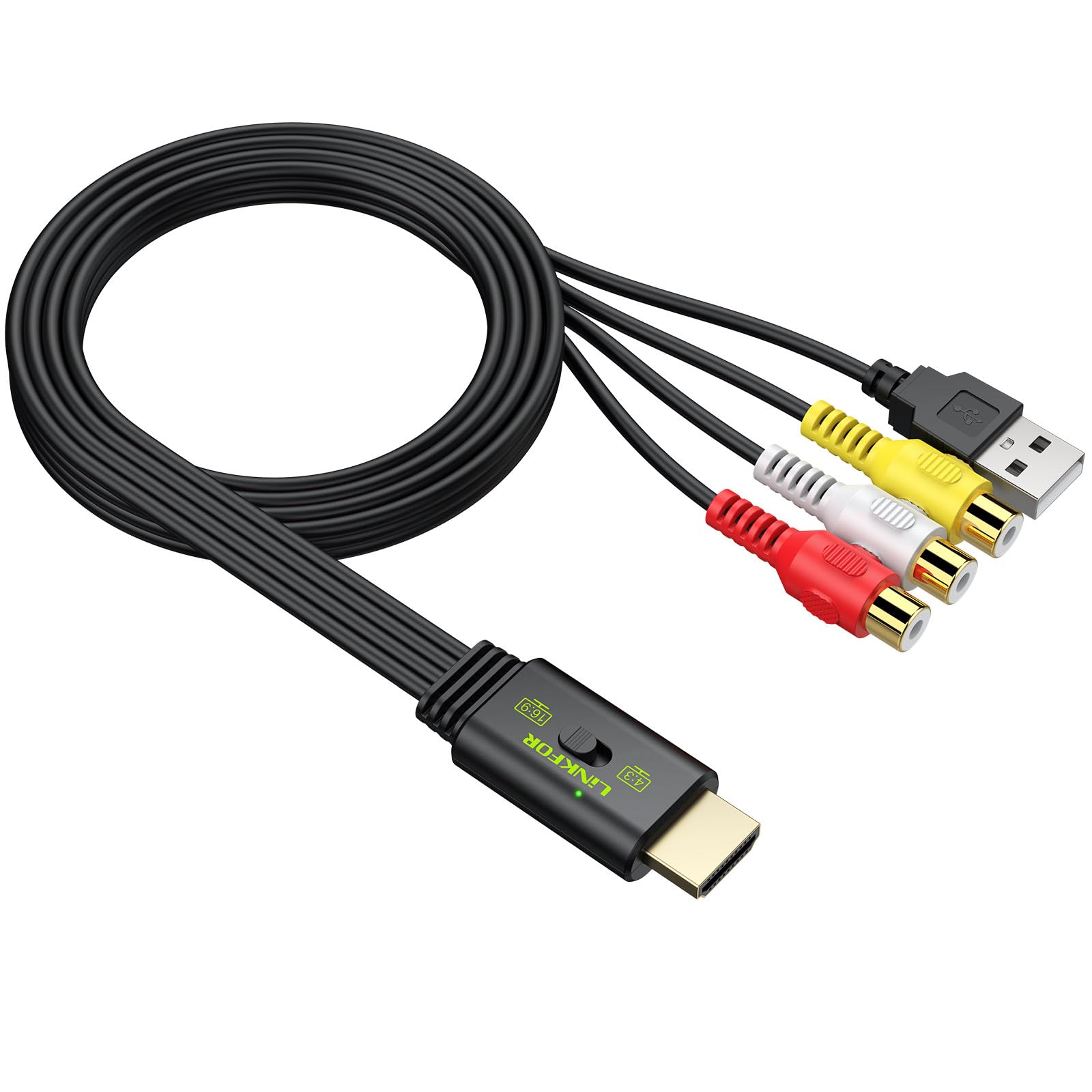 LiNKFOR Convertitore da RCA a HDMI 1080P 60Hz Adattatore Audio Video AV a HDMI Conversione HD per Console Retrò Wii PS1 PS2 N64