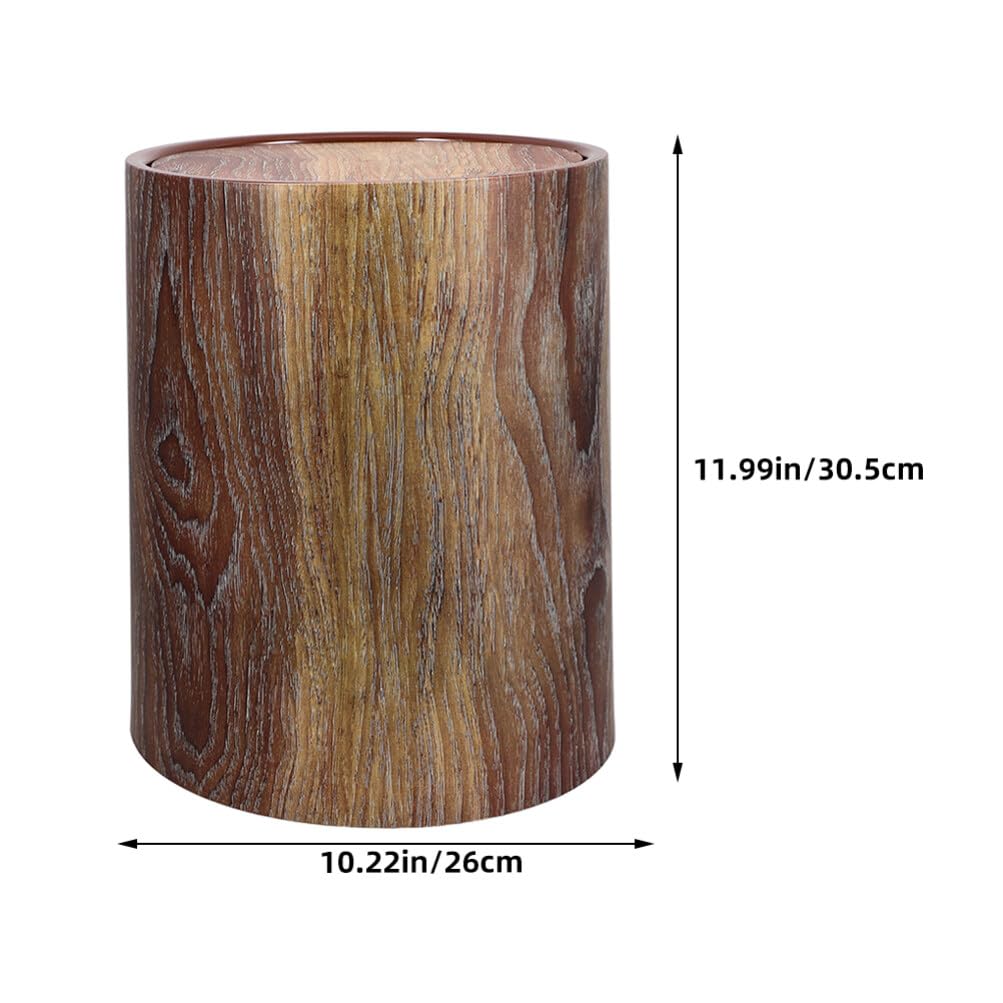 Ciieeo Imitation Wood Grain Trash can with Swing Lid 12 Inch Round Wastebasket for Home Office Bedroom Bathroom Compact Garbage Container