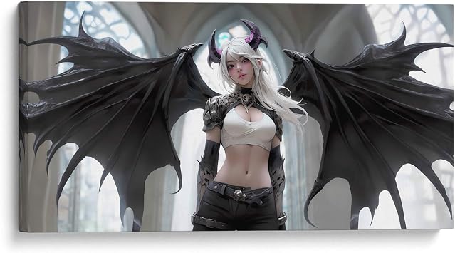 Canvas Lab | Dark Demon - 2 by DeLaVegaGaming | 28 x 14 in | Canvas Print Wall Art | Anime, Fashionista, Girl Power, Illustrations, Motivational, Decorative, Illustrative, Fantasy