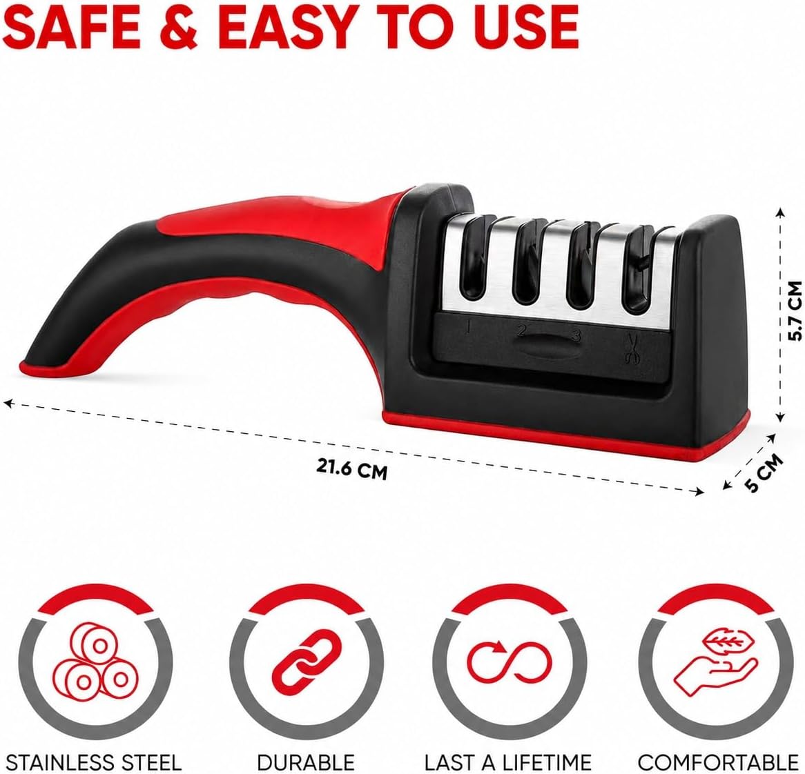 Kitchen Knife Sharpener 4-in-1 Professional Manual Knife Sharpening Tool for Kitchen & Chef Knives 4 Stage Coarse, Fine & Ceramic Sharpener for Dull Blades with Non Slip Base & Ergonomic Handle