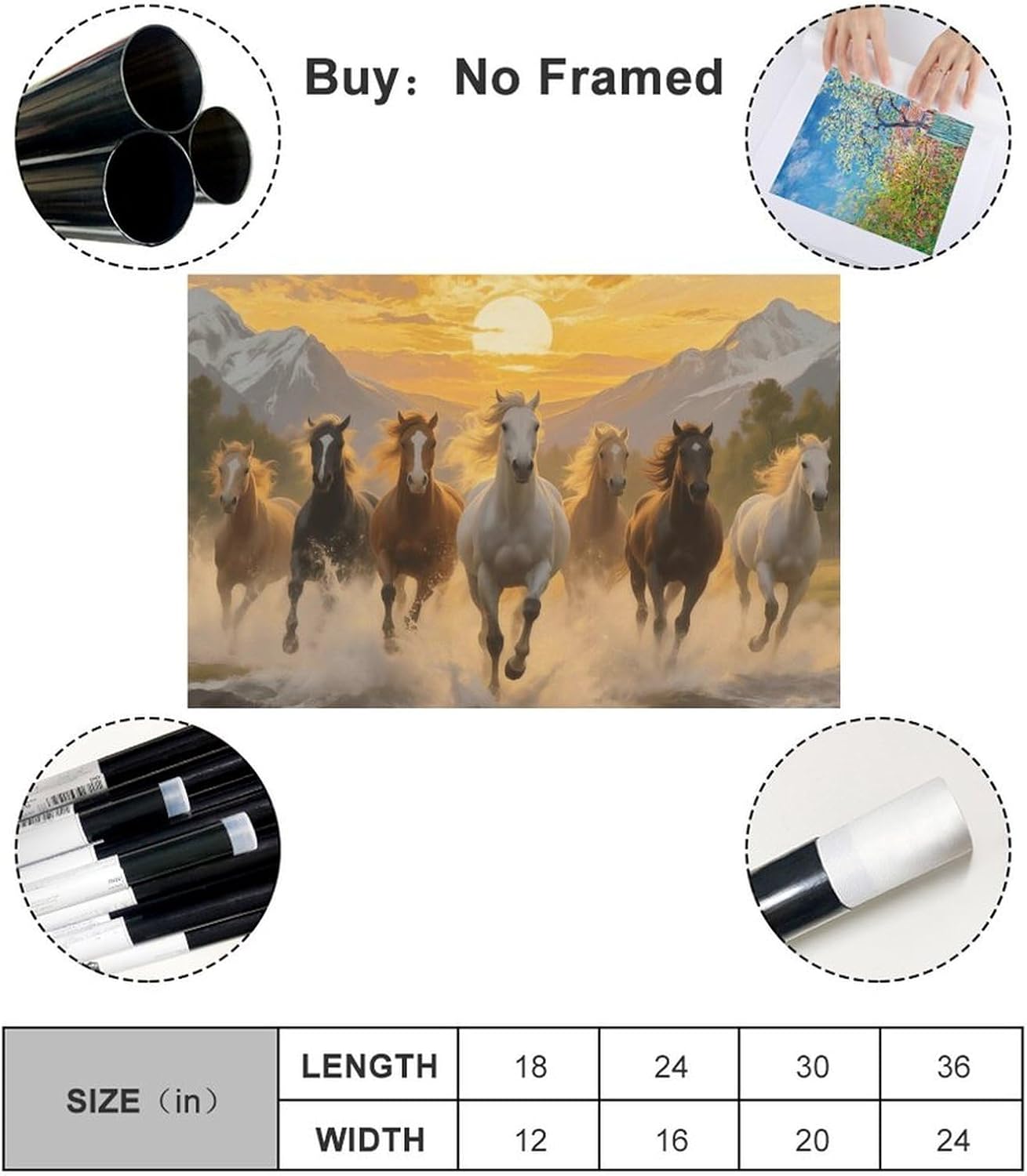 Seven Horses Running Painting With Sunrise. Canvas Poster Wall Art Print - Bedroom Office Bathroom Living Room Decor Unframe-style12x18inch(30x45cm) - Image 2