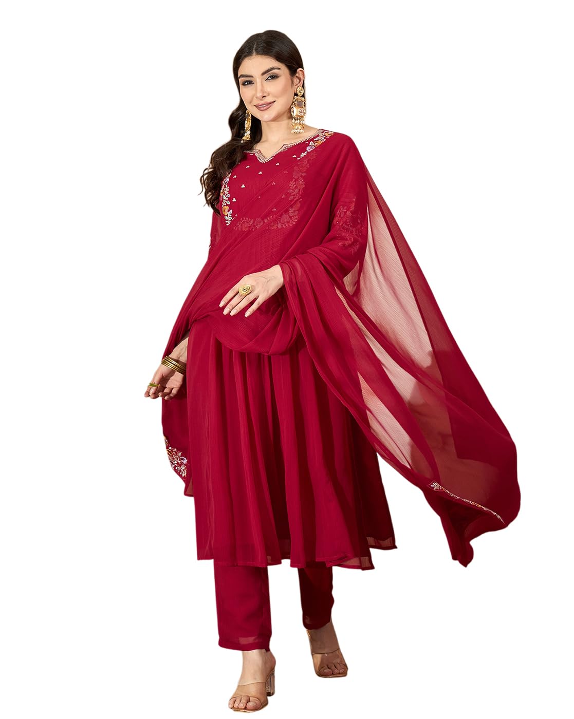 amazon brand - tavasya Women Zomato Zari Sequence Thread Cording Embroide Kurta with Pant and Dupatta|Kurta Set|Salwar Suit|3 Piece Set-picture-31