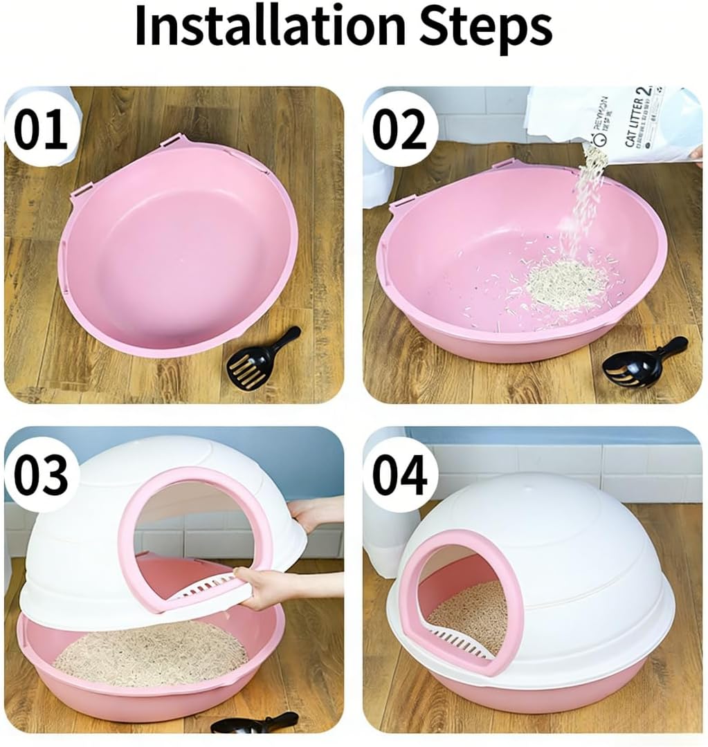 Hooded Cat Litter Box Enclosed Cat Toilet Pet Supplies Two Way Movable Door Portable with Pet Litter Tray Sandbox (Grey)