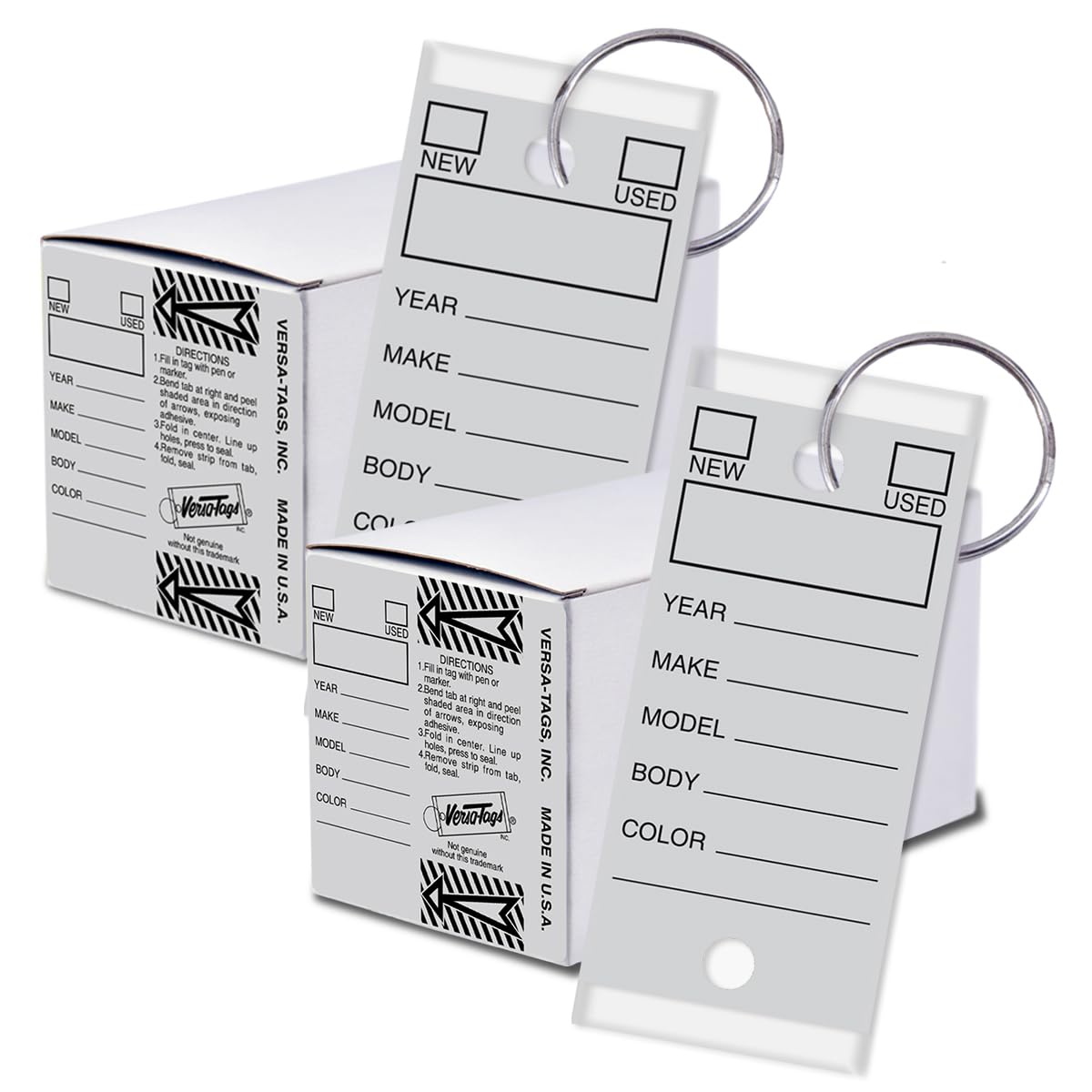 Versa-Tags 500 Per Box, Self-Protecting Paper Key Tags with Chrome-Plated Split Rings Perfect for Car Truck Or RV Dealers Grey