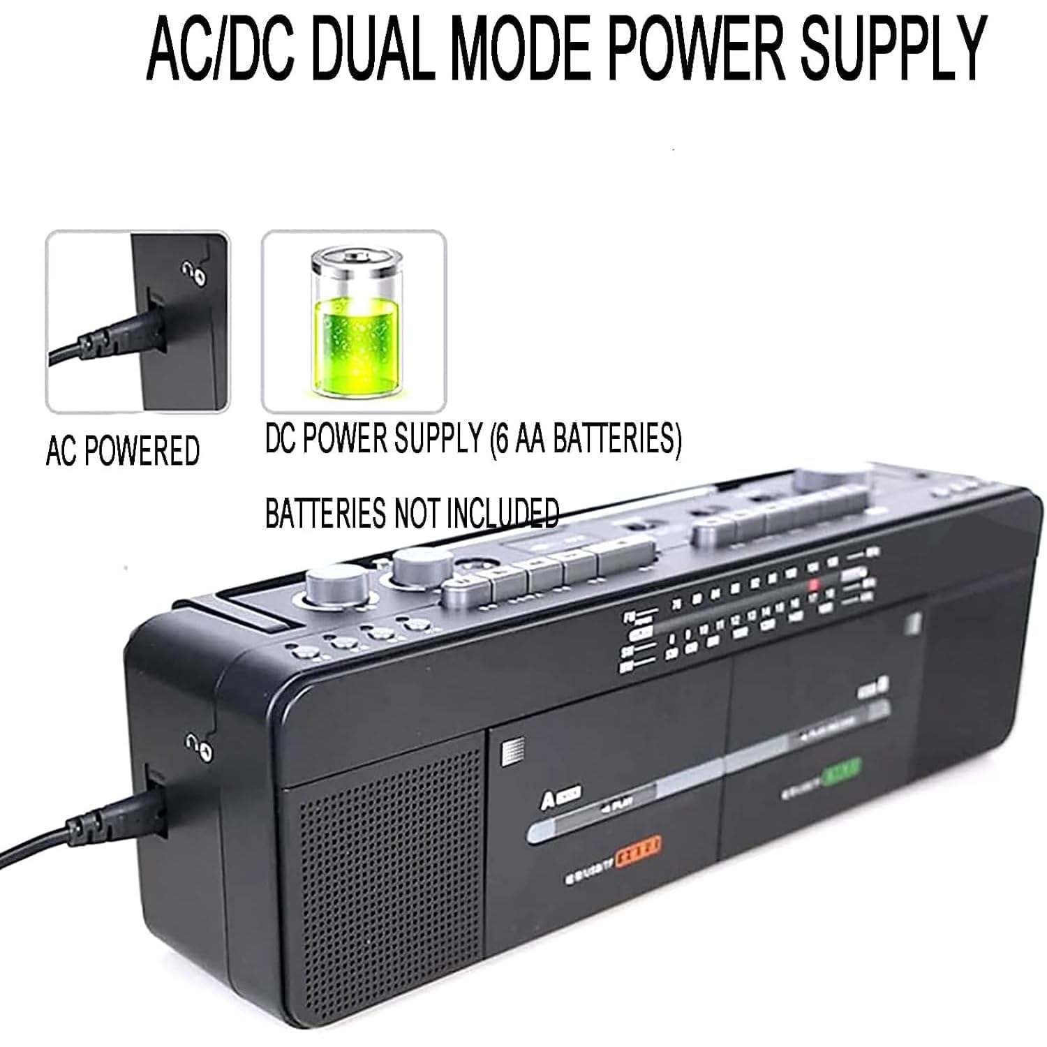 Podwójny magnetofon kasetowy - radio AM/FM/SW z odtwarzaniem MP3/USB/TF i nagrywaniem jednym dotknięciem, przenośny system transkrypcji audio
