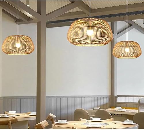 Miniatura 2 de Modern Vintage Industrial Chandelier Original Wood Rattan Chandelier Hotel Beauty Salon Tea Room Pendant Light E26E27 Base 47.28 Inch Hanging Wire