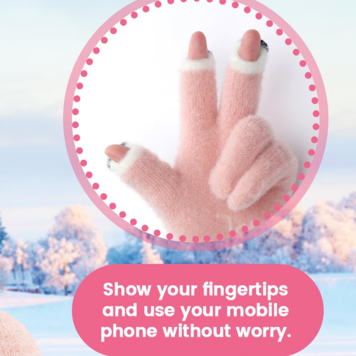 Womens Winter Gloves - 1 Pair Women Gloves with Cute Opening Fingertips Elastic Cuff, Soft Plush Mittens, Grey