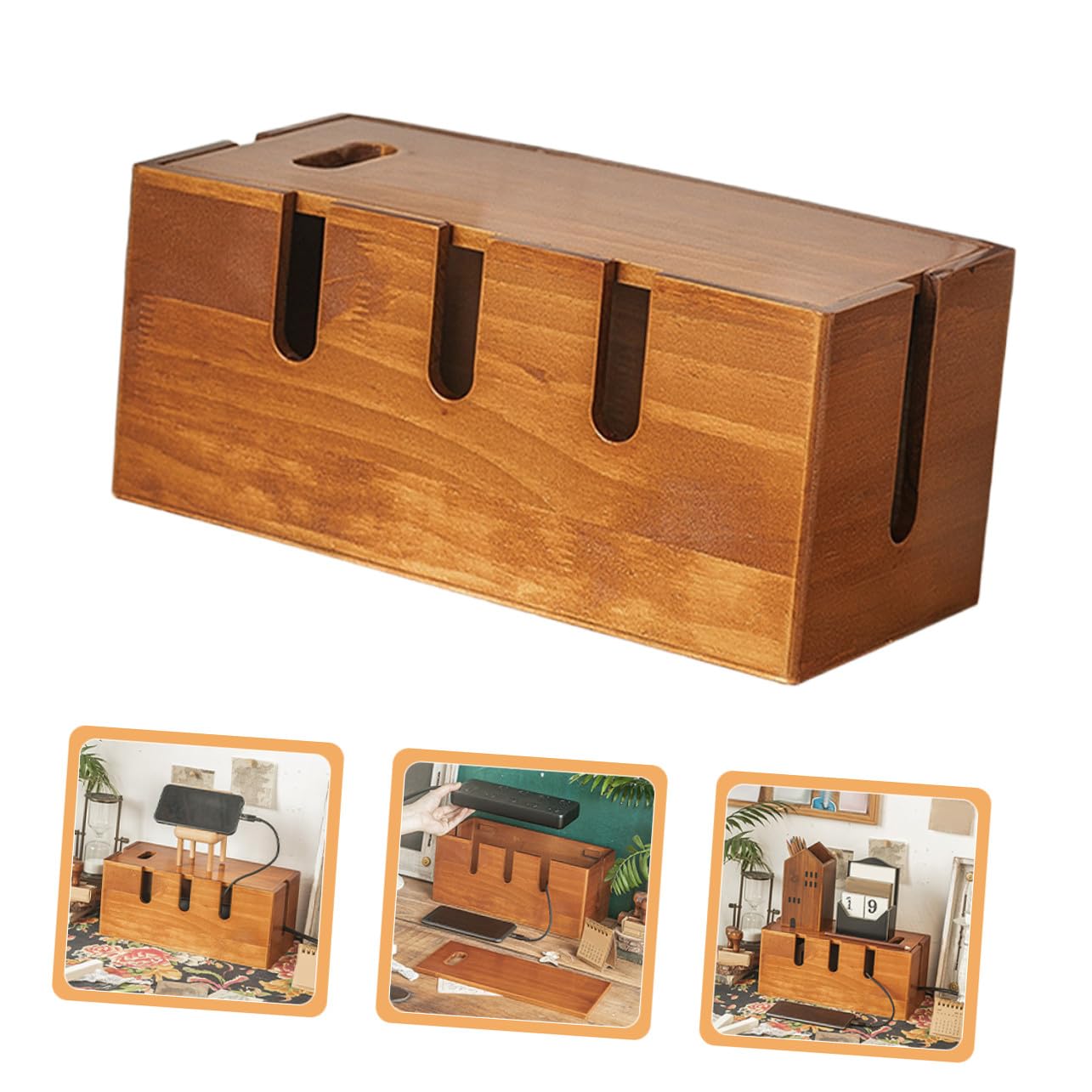 Caja Ocultador De Cables De Madera Sólida 12x5.5x5.3 Pulgadas para Oficina Hogar Aulas Seguridad Antidescargas