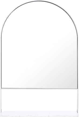 Miniatura 2 de Safavieh Home Collection Yuriko Espejo de pared decorativo con arco plateado de 24 x 36 pulgadas con estante para dormitorio, sala de estar, baño,