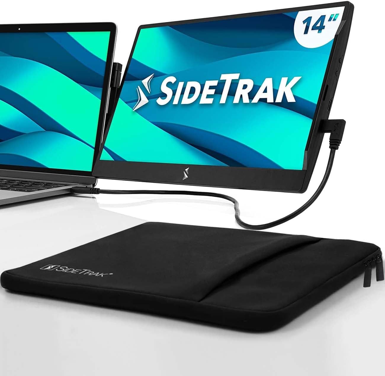 SideTrak Swivel 14″ Attachable Portable Monitor Extender, FHD TFT Laptop Dual Screen with Kickstand + Unique Swivel Hinge, Compatible with Mac, PC, Chrome, Powered by USB or Mini HDMI Port (With Case) SideTrak Swivel 14″ Attachable Portable Monitor Extender, FHD TFT Laptop Dual Screen with Kickstand + Unique Swivel Hinge, Compatible with Mac, PC, Chrome, Powered by USB or Mini HDMI Port (With Case)