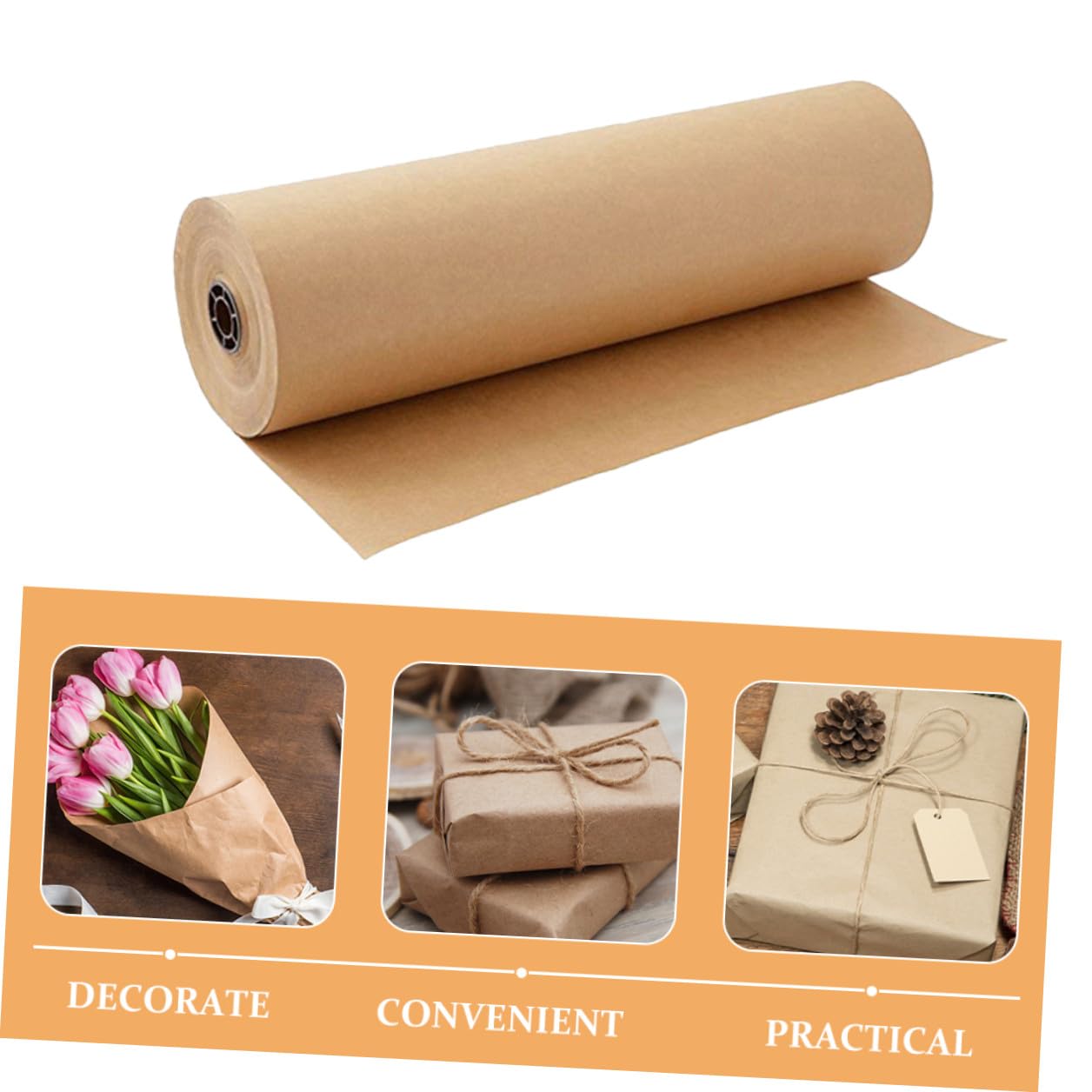 Homoyoyo 2 rollos Papel Kraft Enrollado Marrón Papel de Embalaje Multifuncional para Festival y Manualidades para Envolver Regalos y Decoración