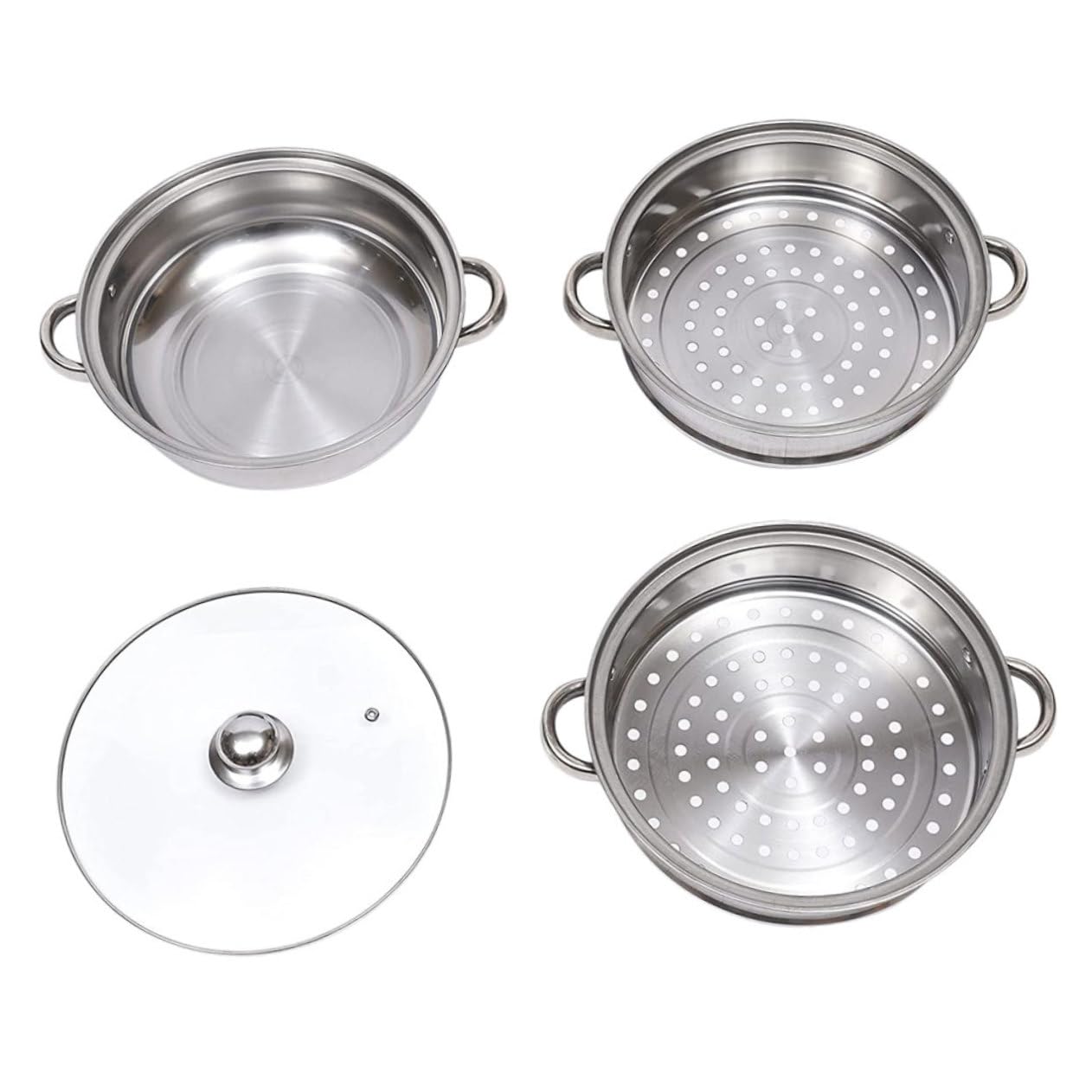 Ciieeo Edelstahl Dampfgarer 28cm mit 3 Schichten Glasdeckel und Viel Platz für Suppe und Gemüse Mehrlagiges Design für Schonendes Kochen im Haushalt