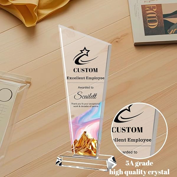 Trophée en Cristal Personnalisé | Plaque sur Mesure avec Logo/Photo/Texte | pour Événements d'entreprise, Sports et Reconnaissance Employé - 3