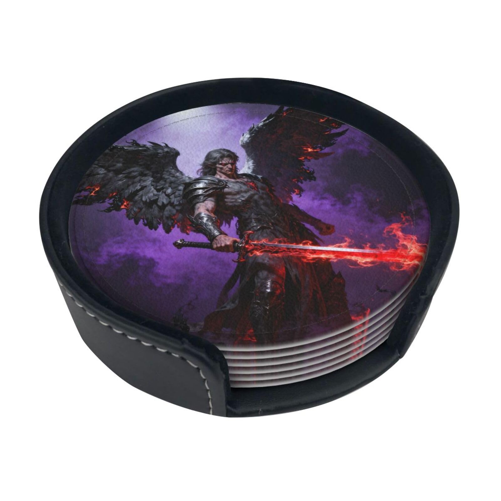 Dark Angel Wings Leather Coasters-Set of 6 with Storage Holder