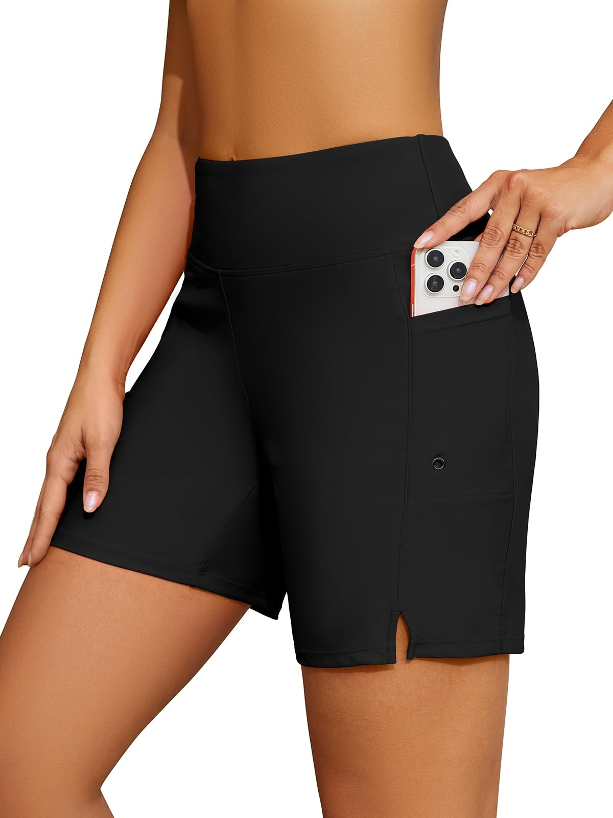 SHEKINI Short de bain pour femme - Taille haute - Avec poches - Séchage rapide - Avec doublure