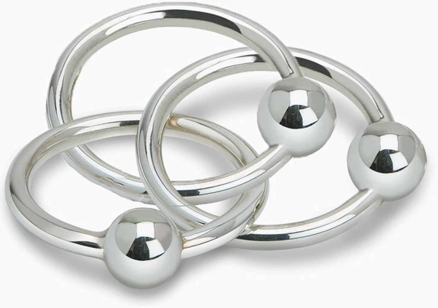 Baby Teether Rattle for Boy and Girl, 925 Sterling Silver, Newborn Gifts Teething for Babies 0-12 Months, Non-Tarnishing, Beautiful Box Packaging, Custom Engraving Available, Three Ring