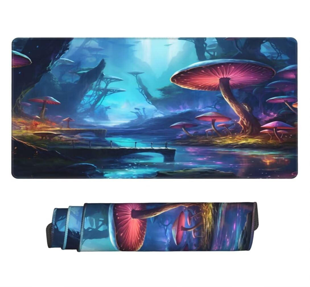 Alfombrilla Ratón XXL Paisaje Fantástico, Mouse Pad XXL 1000x500mm, Alfombrilla Escritorio con Bordes Cosidos, Mousepad con Base de Goma Antideslizante para Gaming, Oficina (Seta Gigante) -MP1444