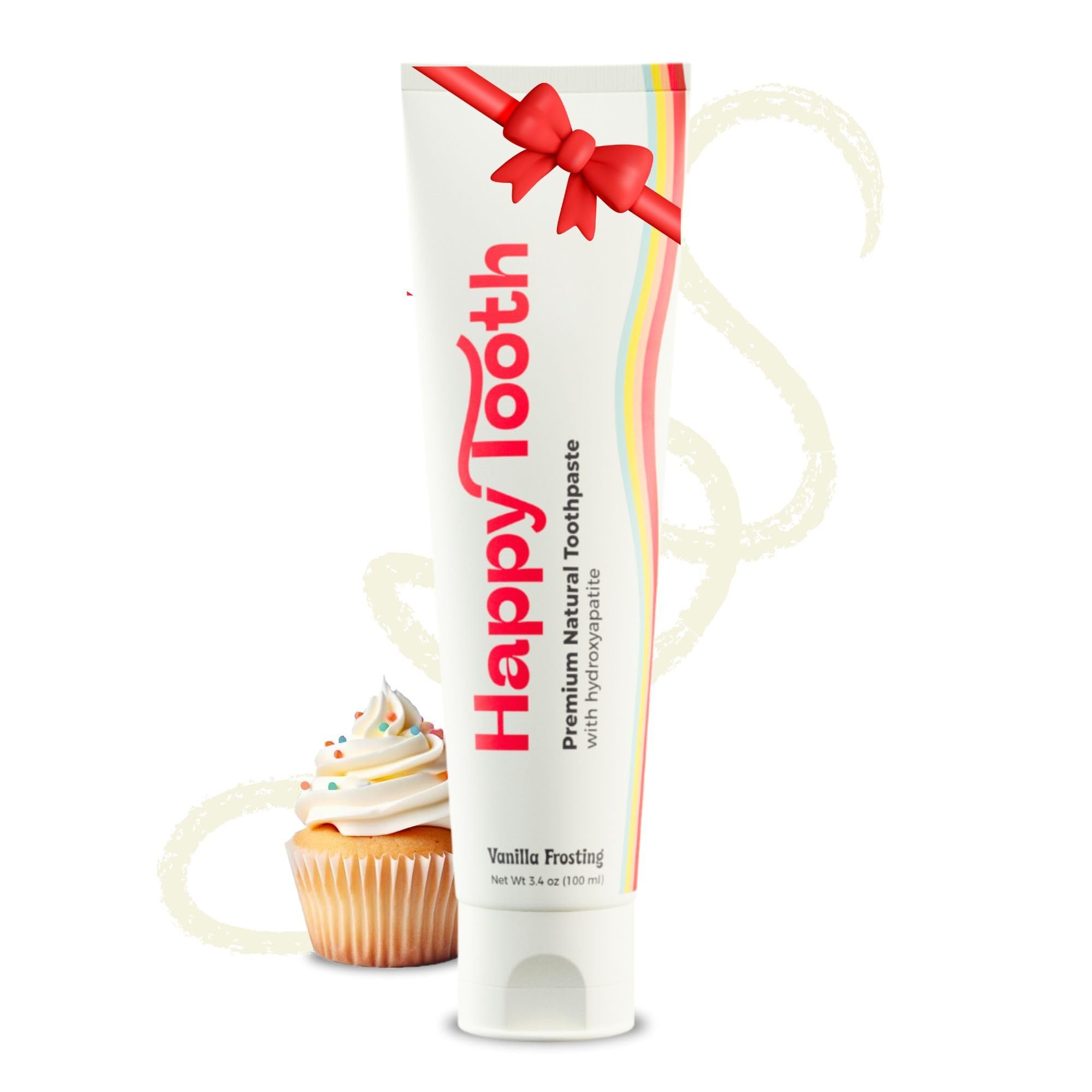 Happy Tooth Natural Hydroxyapatite Toothpaste - Fluoride Free, SLS Free - Whitening for Sensitive Teeth - Natural Ingredients - Dentist Formulated & Recommended - Adults & Kids - Vanilla Frosting