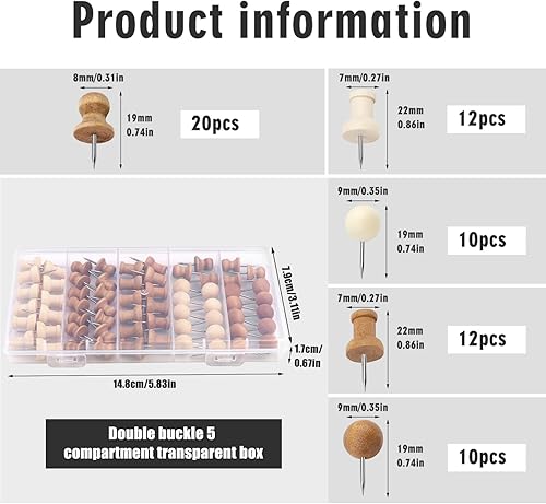 Miniatura 9 de 196 tachuelas para pulgar, pasadores de empuje para tablero de corcho, alfileres de madera, tachuelas de pulgar de madera para colgar en la pared,