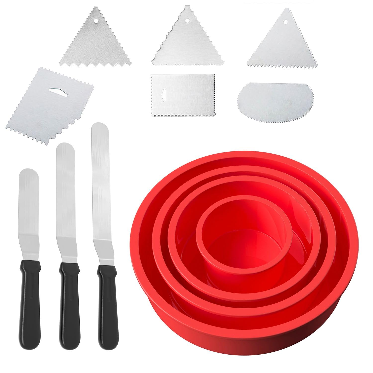 Espátulas de acero y moldes de silicona Intirilife para alisar layer cakes