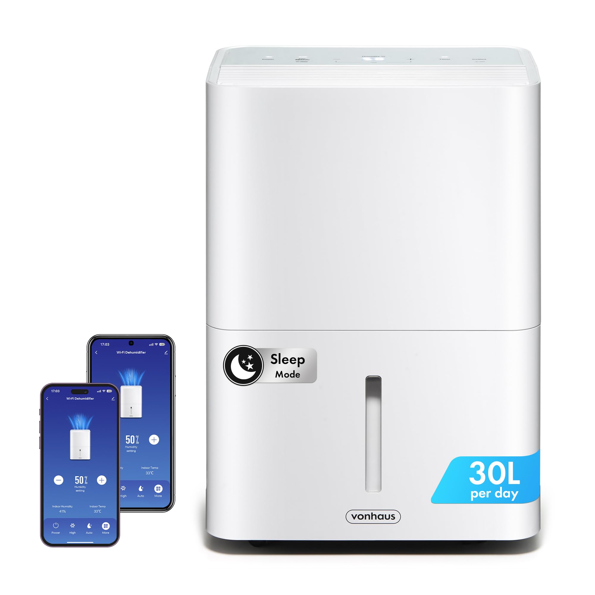 VonHaus Dehumidifier 30L/Day, 4L Water Tank – WiFi/Smart with Purify/Inside Drying – For Damp, Condensation, Laundry/Clothes Drying, Prevents Mould & Smells, for Home, Bedroom, Utility Room & More