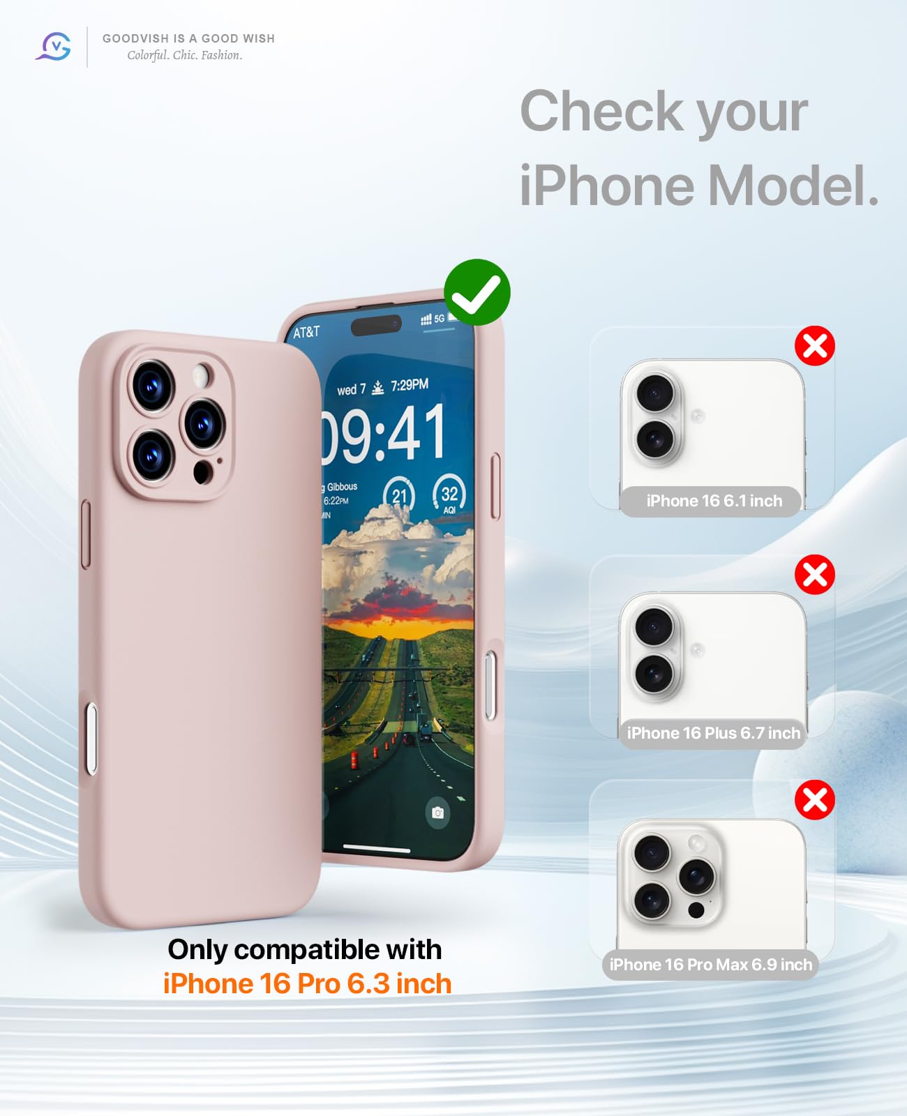 GOODVISH 3 in 1 Silicone Cover per iPhone 16 Pro 6.3", Custodia con 2 Pellicola Vetro Temperato [Protezione Fotocamera] 360° Protezione Anticaduta Case per Cellulare Antiurto Resistente, Rosa Sabbia