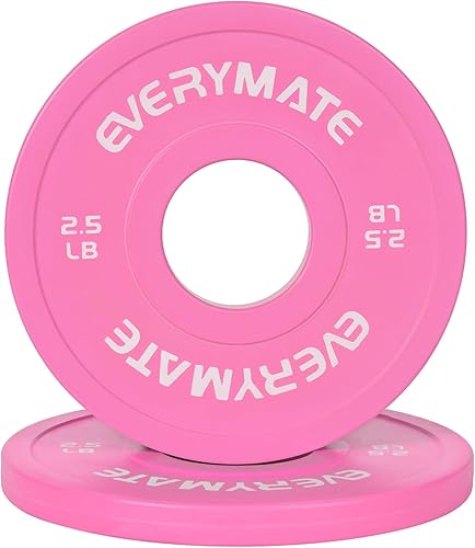 Miniatura 6 de EVERYMATE Placas de Peso Rosa 10LB 15LB 25LB 35LB 45LB Placas Olímpicas Bumper Placas de Peso con Agarre para Entrenamiento de Fuerza y Crossfit