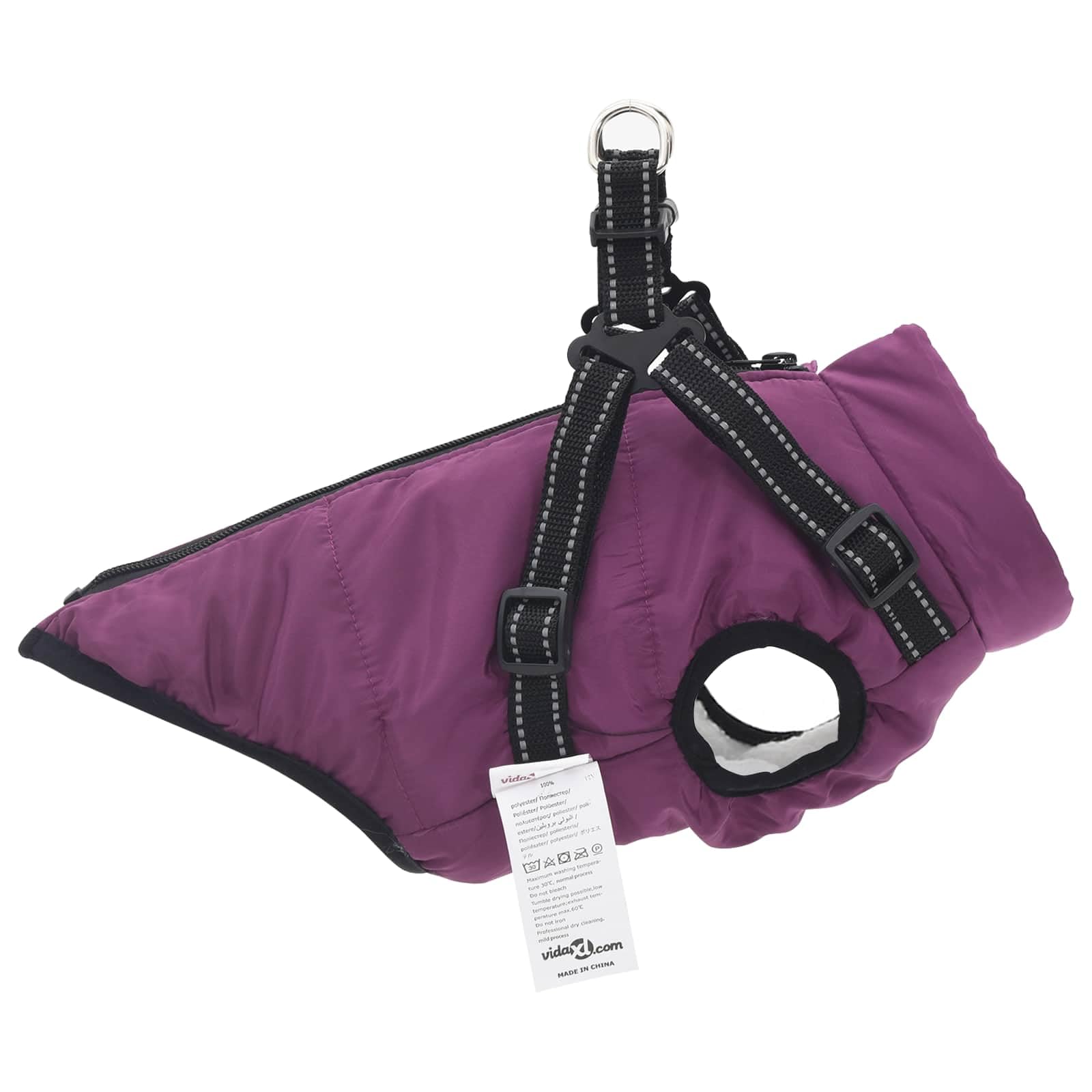 Cappotto per cani viola L28 in pile e poliestere con design riflettente, pettorina regolabile e doppi anelli a D, antivento, impermeabile, caldo, per inverno e autunno