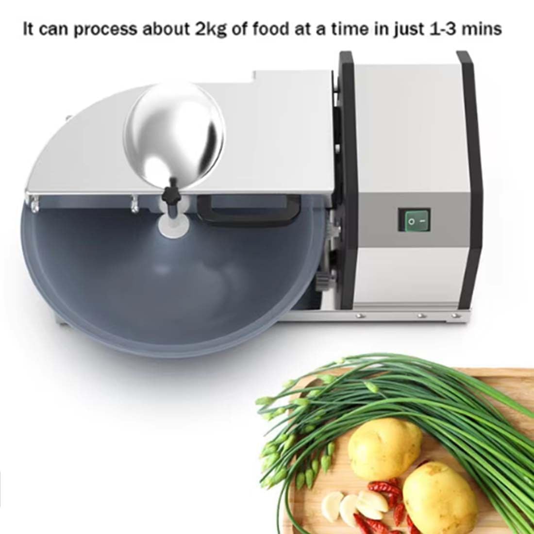 Picadora de verduras comercial, máquina cortadora de cebolla eléctrica de 250 W, picadora de ajo de 5 litros, rotación de lavabo de 30 RPM para una preparación eficiente de alimentos