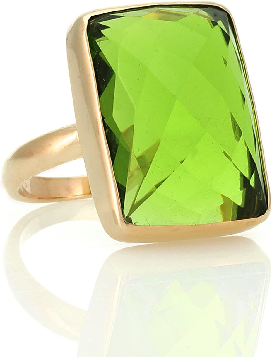 Bezel Set Rectangle Peridot Ring - Gold Filled Statement Jewelry - August Birthstone Ring for Women